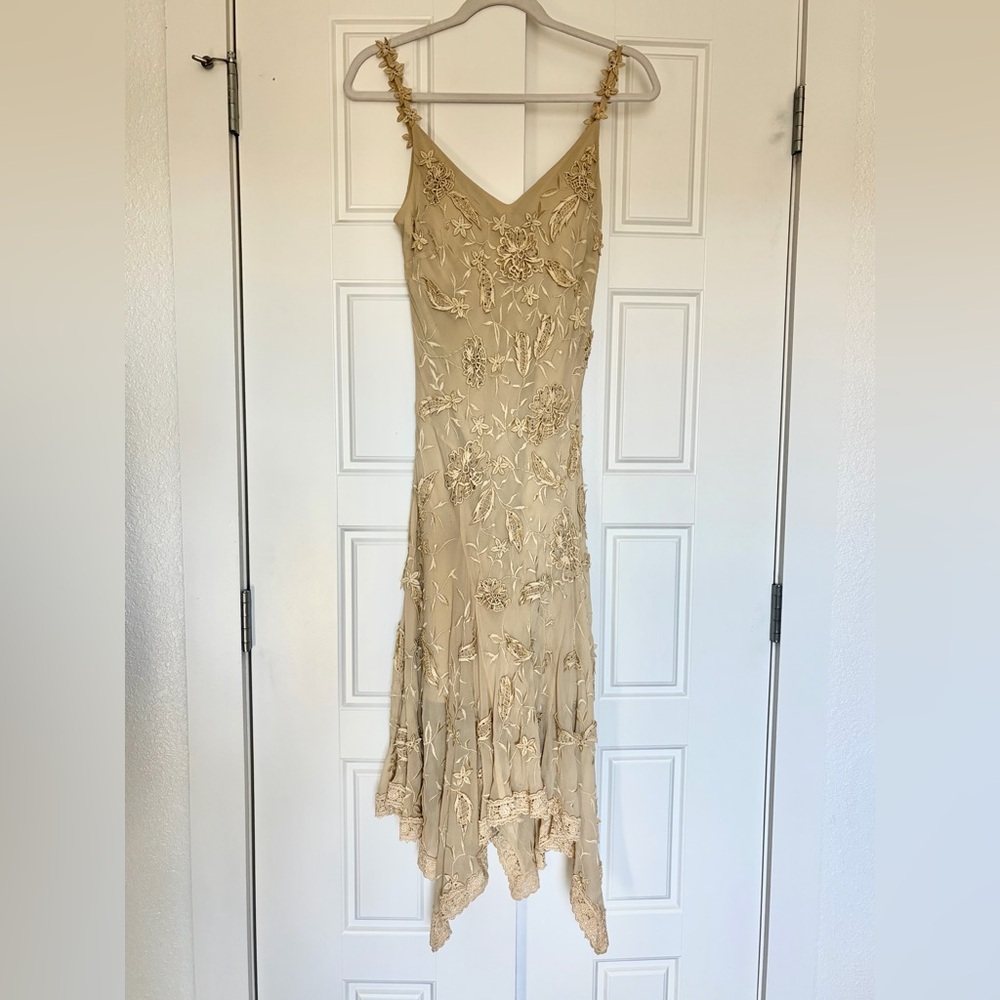 Lillie Rubin Vintage Floral Dress in Beige - Elegant Beige Embroidered Dress